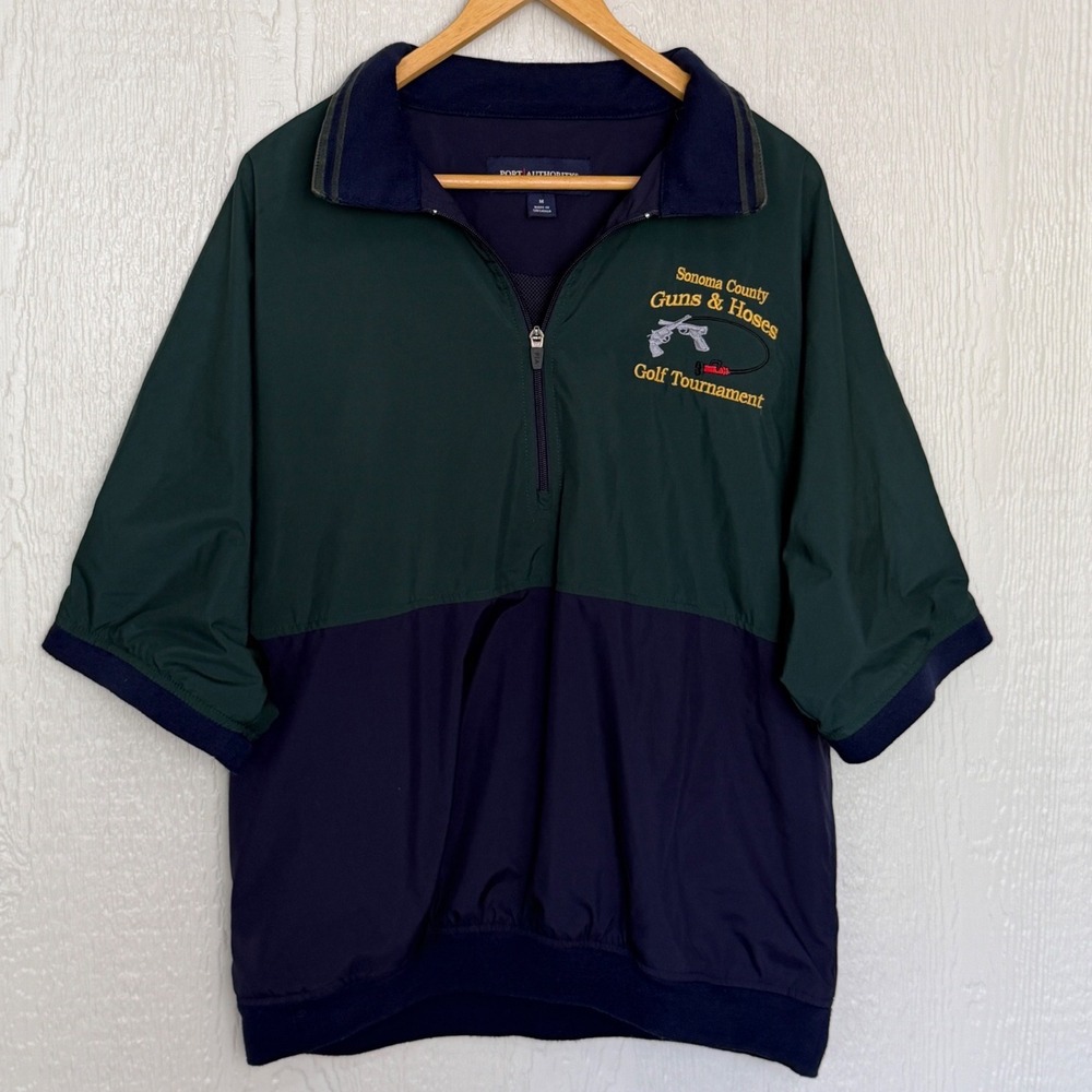 Port Authority Mens Sonoma County Guns & Hoses Golf Windshirt Green Navy Medium